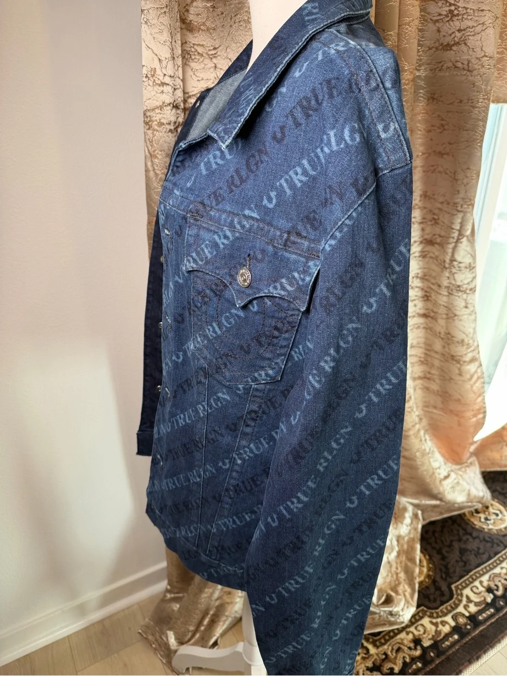 True Religion Trucker Jacket SN Monogram XXL GGMH Channel Blue NWT Denim